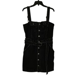 Ksubi Women's Black Wash Deejay Denim Button Waist Belt Mini Dress Size L